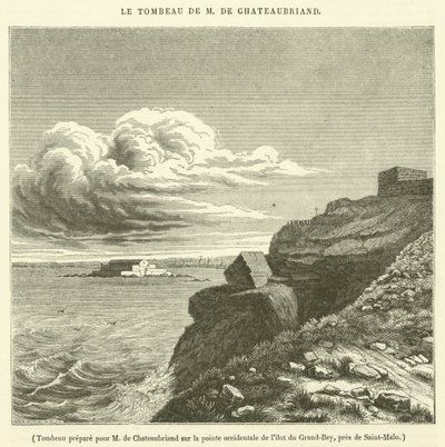 Chateaubriand úr számára készített sírhely a Grand-Bey sziget nyugati csücskén, Saint-Malo közelében (metszet) alkotó: French School