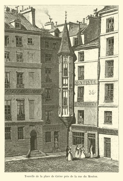 A Place de Greve tornya a rue du Mouton közelében alkotó: French School