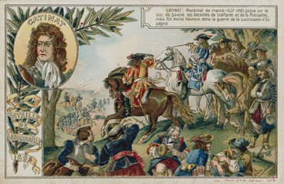 Kereskedelmi kártya a marsagliai csatát ábrázoló képpel alkotó: French School