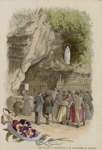 Kereskedelmi kártya a lourdes-i barlang képével alkotó: French School