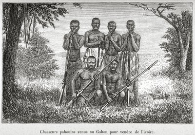 Gabon bennszülött népének hagyományos jelmeze, illusztráció a "L