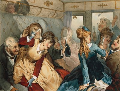 Örömvonat, illusztráció a Madame Tellier-házhoz, Guy de Maupassant (1850-1893) alkotó: French School