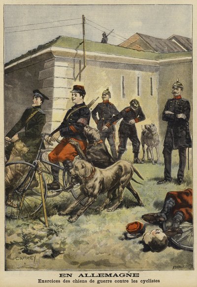 Katonakutyák kiképzése kerékpárosok támadására, Németország alkotó: French School