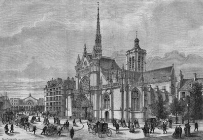 Párizs átalakulása a Második Birodalom alatt, Haussmann Párizs: a Saint Laurent-templom új neogótikus homlokzatának képe, Boulevard de Strasbourg, Simon Claude Constant Dufeux (Constant-Dufeux) (1801-1870) építész által restaurált alkotó: French School