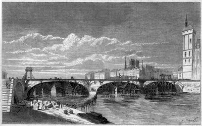 Párizs átalakulásai a második birodalom alatt, Haussmann Paris: a Pont au Change látképe az újjáépítés során. Metszet a „” Le Monde Illustré”” 169. számában, 1860. július 7. alkotó: French School