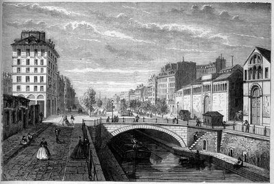 Párizs átalakulása a Második Birodalom alatt, Haussmann Párizs: kilátás a Saint Martin-csatorna boltozatán kialakított Richard Lenoir körútra. Metszet a „” Le Monde Illustré”” 233. számában, szeptember 28 alkotó: French School