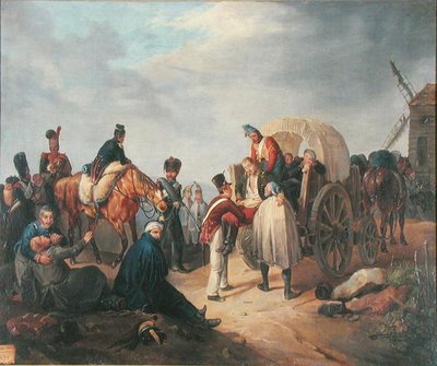 A sérültek szállítása kocsival (olaj, vászon) alkotó: French School