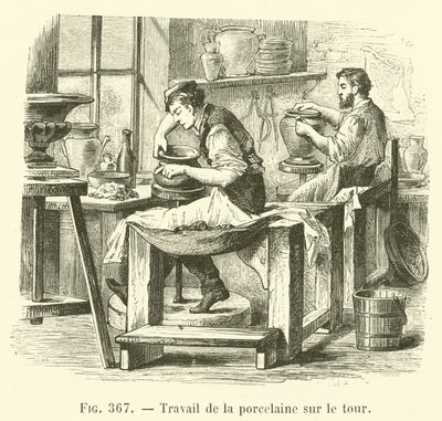 Porcelán munka esztergagépen (metszet) alkotó: French School