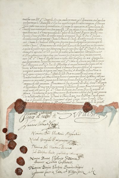 A vesztfáliai szerződés, aláírva Munsterben, 1648. október 24-én (lásd: 211403) alkotó: French School