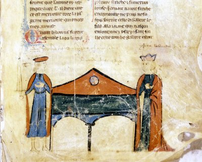 Tristan és Iseult. Egy 14. századi francia kézirat miniatűrje. Bibl. Marciana, Velence. alkotó: French School