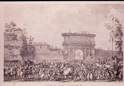 Bonaparte Napóleon francia csapatainak diadalmas bevonulása Milánóba, május 15. alkotó: French School