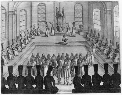 Alekszej I. Mihajlovics cár (1629-76) Nyugat nagykövetségét fogadja, Adam Olearius Moszkvában, Tatárban és Perzsiában készült „Nagyon kíváncsi és nagyon híres utazások” I. kötetéből, Wicq fordításában. alkotó: French School