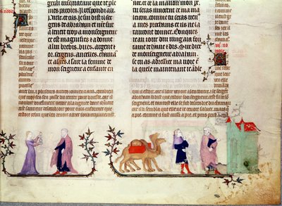 Két jelenet Rebecca történetéből a kútnál, Jean de Sy Bibliájából, 1355 körül alkotó: French School