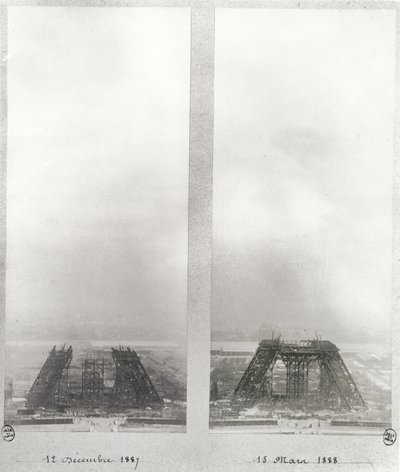 Két nézet az Eiffel-torony építkezéséről, Párizs, 1887. december 12. és 1888. március 15. alkotó: French School