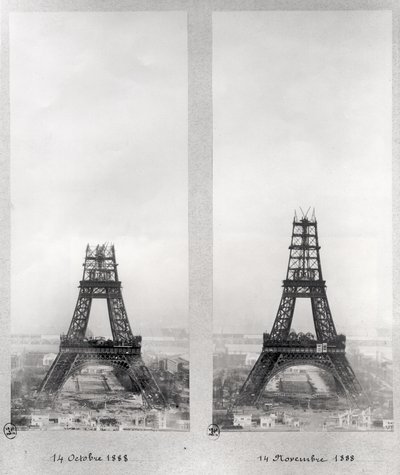 Két nézet az Eiffel-torony építkezéséről, Párizs, 1888. október 14. és november 14. alkotó: French School