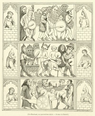 Un Charivari, au quatorzieme siecle, Roman de Fauvel (metszet) alkotó: French School
