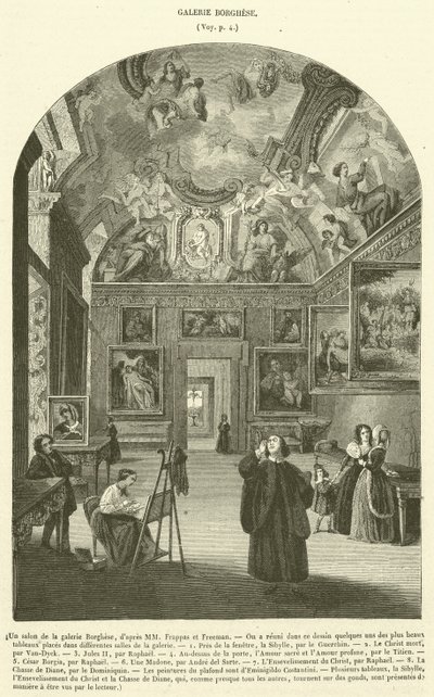 Szalon a Borghese Galériában (metszet) alkotó: French School