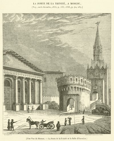 Moszkva látképe, a Szentháromság kapu és a gyakorlóterem (metszet) alkotó: French School