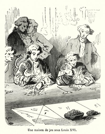 Egy szerencsejátékház XVI. Lajos alatt (metszet) alkotó: French School