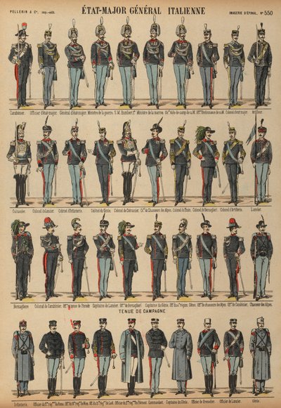 Az olasz hadsereg egyenruhája (színes metszet) alkotó: French School