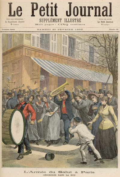 Felkelés az Üdvhadsereg felvonulása ellen Párizsban, a Le Petit Journalból, 1892. február 20. (színes metszet) alkotó: French School