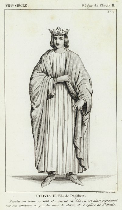 VII. század, II. Clovis uralkodása, II. Klodvig, Dagobert fia (metszet) alkotó: French School