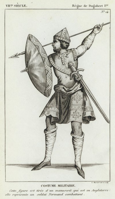 VII. század, I. Dagobert uralkodása, Katonai viselet (metszet) alkotó: French School