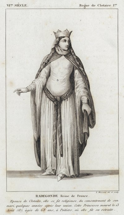 VI. század, I. Clotaire uralkodása, Radegonde, Franciaország királynője (metszet) alkotó: French School
