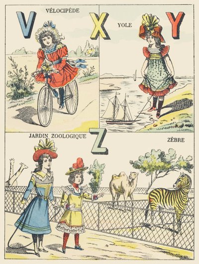 V X Y Z: velocipéd, yole, zoológiai kert, zebra alkotó: French School