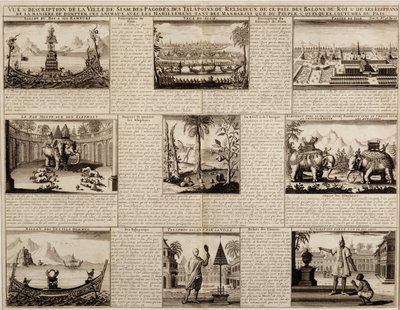 Siam és Ayutthaya különféle nézetei, Simon de la Loubere Du Royaume de Siam című művéből, 1688-ban alkotó: French School