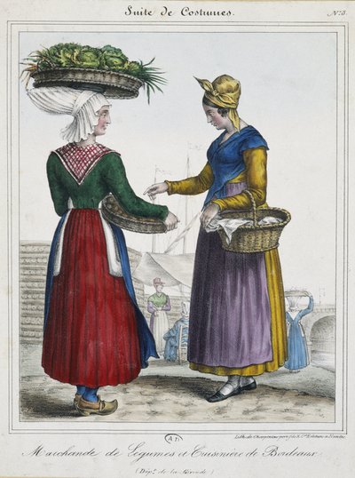 Bordeaux-i zöldségkereskedő és szakács - litográfia alkotó: French School