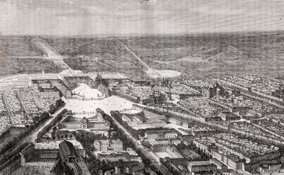 Versailles kastélyával a 19. században - metszet a „La France illustree: földrajz, történelem, statisztikai igazgatás” című könyvébe V.A. Maláta-barna. 1884 alkotó: French School