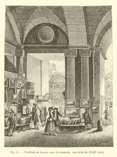 A Louvre előcsarnoka az oszlopcsarnok alatt, a 18. század vége felé alkotó: French School