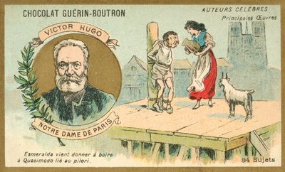 Victor Hugo francia író és egy jelenet Notre Dame de Paris című regényéből (chromolitho) alkotó: French School
