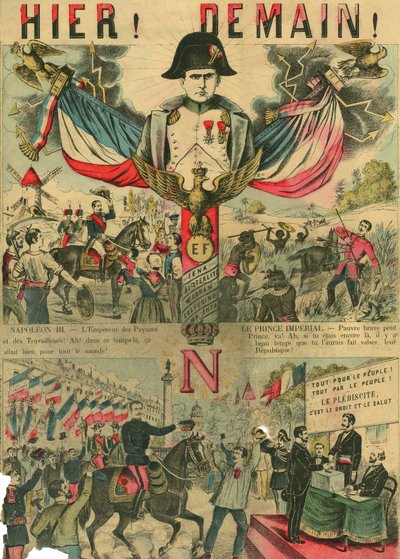 Victor Napóleon (1862-1926) a bonapartisták támogatóinak élén, I. Napóleon utolsó örököse a Harmadik Köztársaság 1886-ban elfogadott törvénye alapján száműzetésbe kényszerült. Metszet, a "Le Figaro, melléklet" című párizsi lapban, 1889. március 30-án. alkotó: French School
