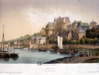 Amboise megtekintése - litográfia alkotó: French School