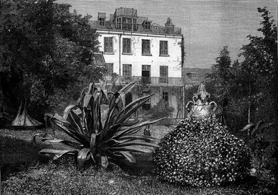 Kilátás a Hauteville-házra (Hauteville-House), Victor Hugo rezidenciája Guernsey szigetén való száműzetése idején. Metszet a „” The Illustrous World”” 1249. számában, március 5 alkotó: French School