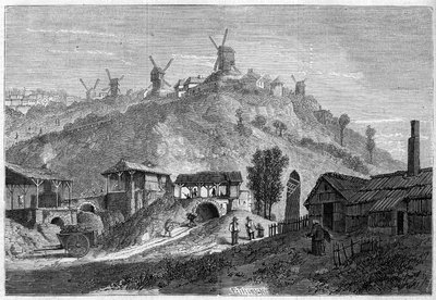 Kilátás a Montmartre-ra 1859-ben, mielőtt 1860-ban csatlakozott Párizs városához. Kilátás a sima Saint Denisről. Metszet a „” Le Monde Illustré”” 141. számában, 1859. december 24. alkotó: French School