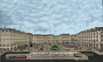 Kilátás a Palais-Royalra és a Rue de Rivolira a nagyvárosi pályaudvar keresztmetszetével 1898 (színes rézkarc) alkotó: French School