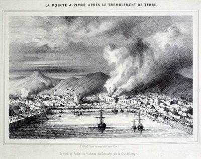 View Pointe a Pitre (Pointe-a-Pitre) az 1843.08.02. földrengés után. A 19. századi Chartres metszete, Musee des Beaux Arts alkotó: French School