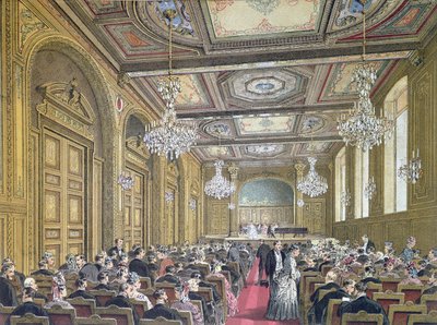 Kilátás egy koncertre a Salle Herzben a Rue de la Victoire-n, Párizs, 1870-80 körül alkotó: French School