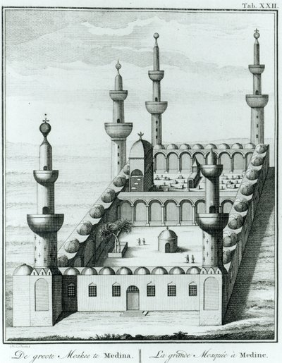 Kilátás a Medinában található Nagy Mecsetre, mielőtt a vahabita szekta megszentségtelenítette a sírokat, Carsten Niebuhr (1733-1815) 1774-ben megjelent leírásából. alkotó: French School