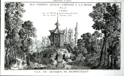 A Rembouillet-i kioszk kilátása, a Jardins Anglo-Chinois a la mode-ból George Louis le Rouge, megjelent 1775-78 alkotó: French School