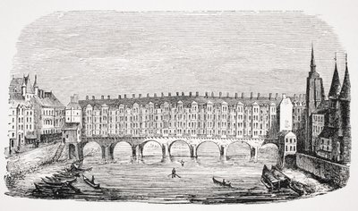 Kilátás az ókori Pont-au-Change-ra, a „Párizs topográfiájának” metszetéből, Paul Lacroix (1806-84) „Le Moyen Age et La Renaissance” című művéből, 1847-ben megjelent alkotó: French School