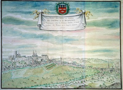 Kilátás a Loches-kastélyra Kilátás a Beaulieu les Loches-re Indre-ben és Loire-ban. A francia iskola akvarellje. 1699 Párizs, B.N. alkotó: French School