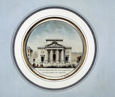 Kilátás a Szent Jacques és Saint Philippe du Roule templomra - litográfia alkotó: French School
