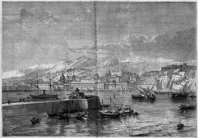 Kilátás Messina városára (Messina vagy Missina). Szicília, Olaszország alkotó: French School