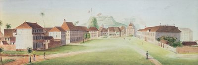 Kilátás a gyalogsági laktanyára Cayenne-ben, Francia Guyana, kb. 1840 (wc papíron) alkotó: French School