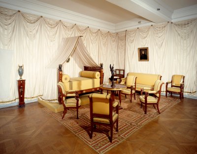 Kilátás I. Napóleon császár (1769-1821) szobájára a Malmaison kastélyban, a Rueil Malmaisonnál. alkotó: French School