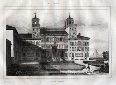 Villa Medici Róma – Villa Medicis – Metszet a „festői Olaszországból” – Olaszország történelmi és leíró festménye”, M. de Norvins, Ch. Nodier 1834-1836. alkotó: French School